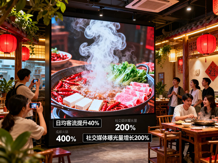 一塊 LED 屏帶火一家火鍋店：成都餐飲行業(yè)的 “數(shù)字視覺(jué)營(yíng)銷(xiāo)” 新玩法|成都LED顯示屏