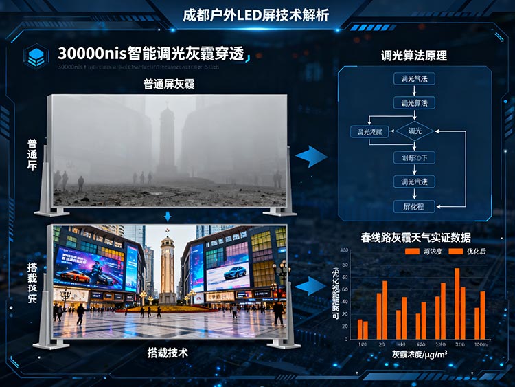 成都LED顯示屏生存戰(zhàn)：納米涂層防潮×自循環(huán)散熱×30,000nits破霧實戰(zhàn)錄